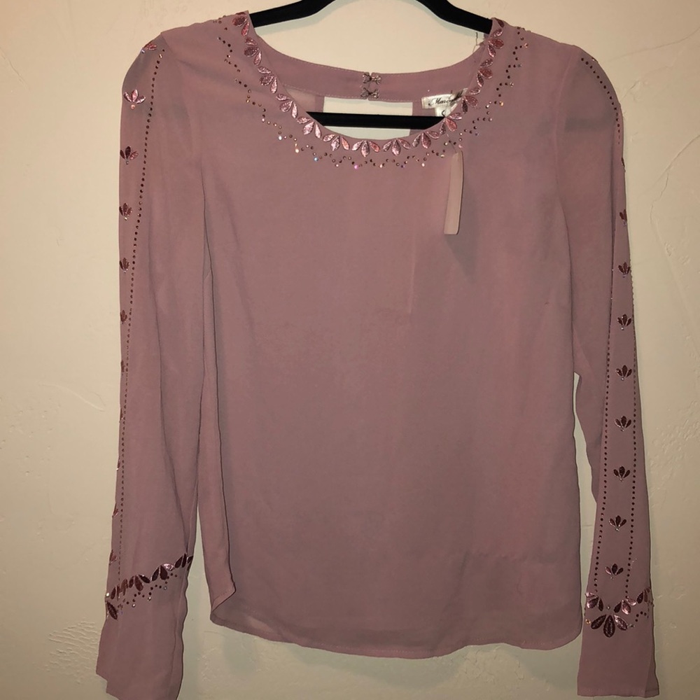 pink long sleeve shirt with gems